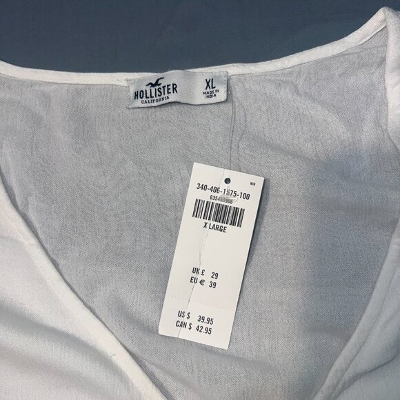 NWT Hollister White Long Sleeve V-Neck Tie Front Shirt - Picture 6 of 9